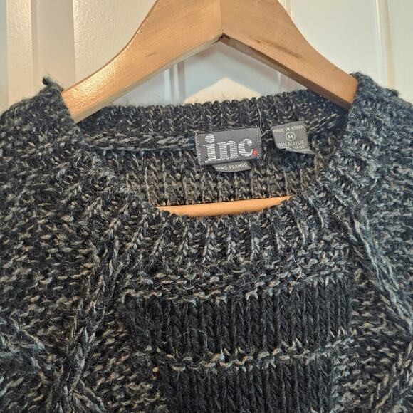 Vintage Inc. Sweater Mens Medium Gray 90s Geometric Cosby Academia Retro Grandpa - Picture 5 of 8